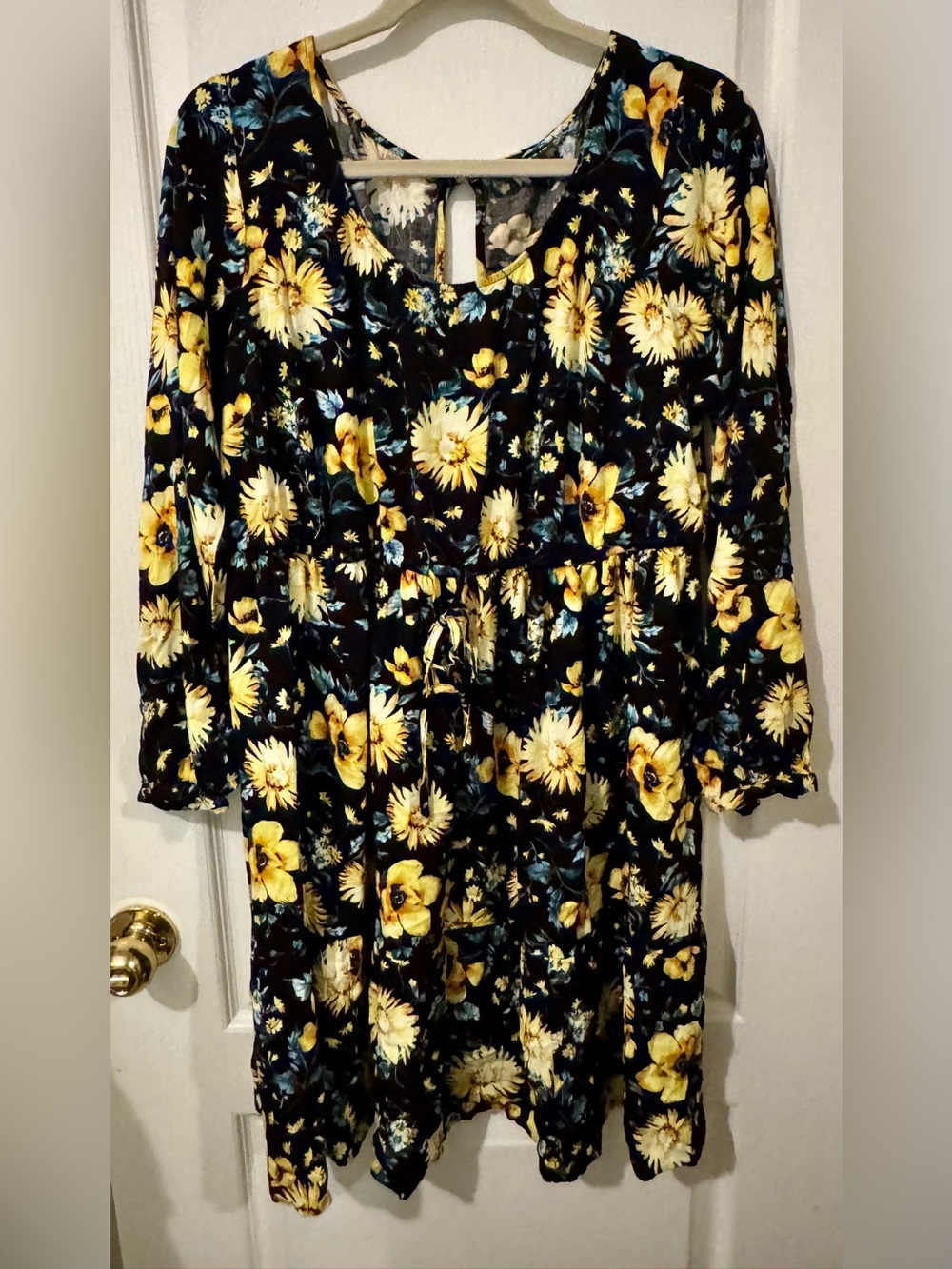 Torrid Black Floral Tie-Waist Dress - Yellow Floral Print